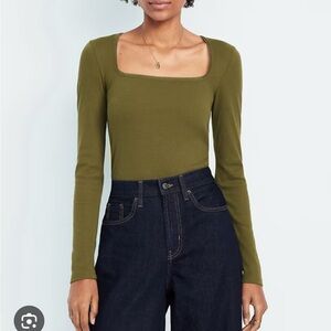 Old Navy green long sleeve square neck top